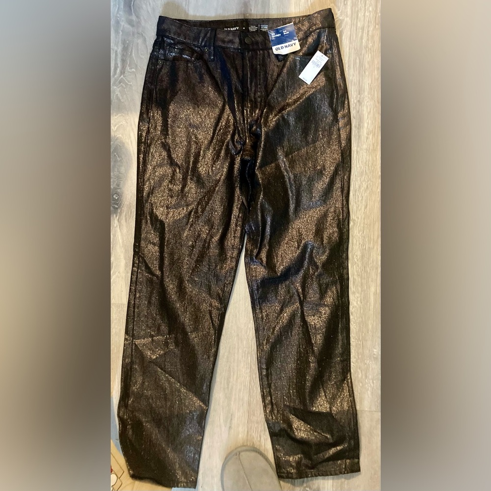 NWT Old Navy Metallic Black high-rise straight jeans